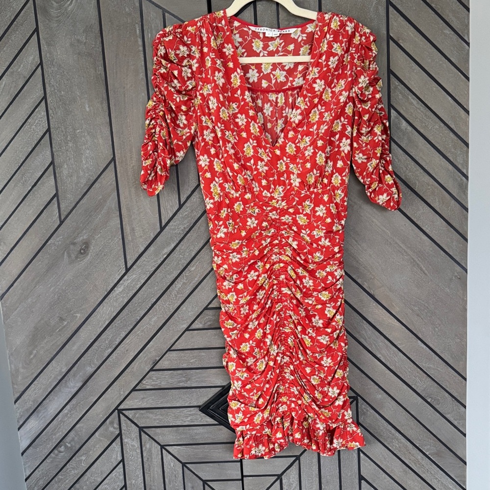 Veronica Beard Red Floral Midi Dress size 0